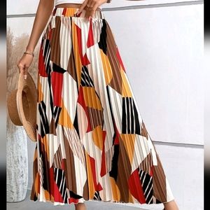 Boho Abstract Geo Print Pleated Maxi Skirt